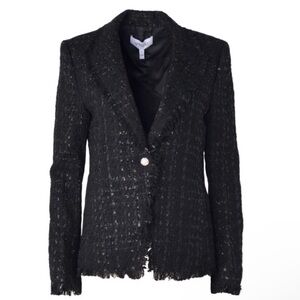 NEW Derek Lam 10 Crosby Adelaide Fringe Blazer Black One Button Tweed Sparkle